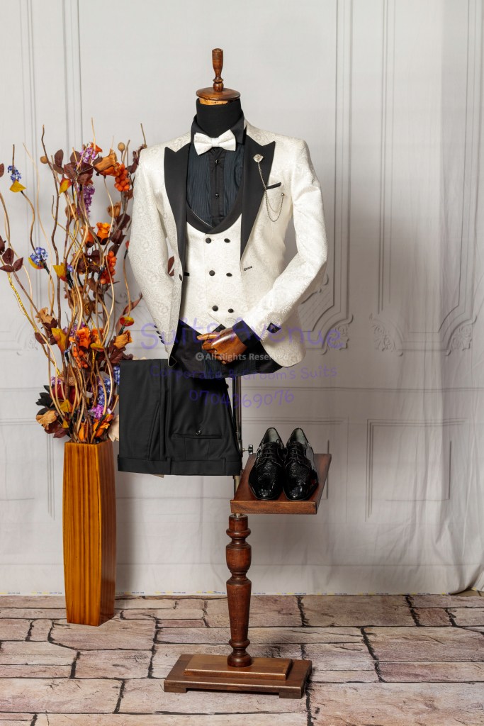 Sleek Black Wool Blend Wedding Suit.