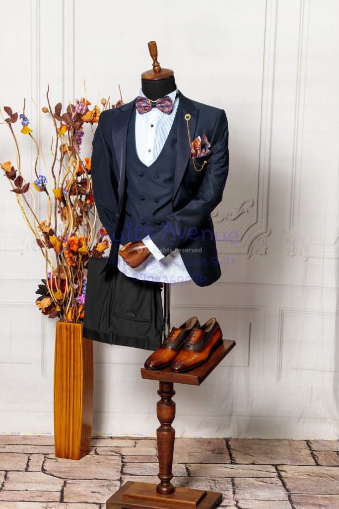 Charcoal Wedding Suit with Thread Fabric detailing.
