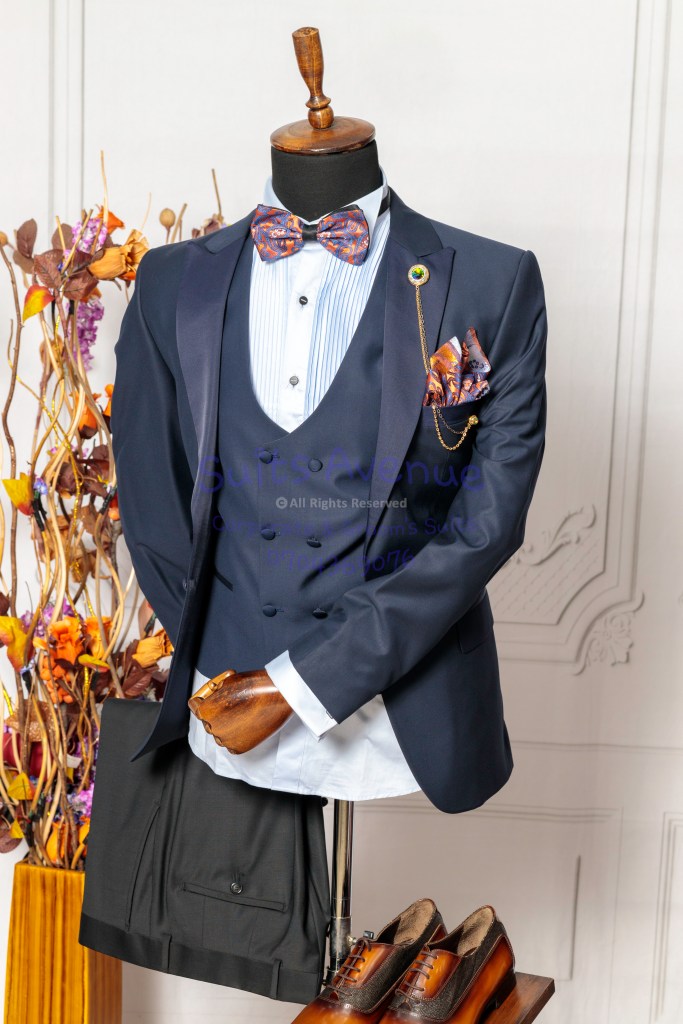 Charcoal Wedding Suit with Thread Fabric detailing.