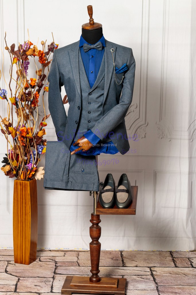Navy Blue Wool Blend Wedding Suit in Classic and Slim fit.