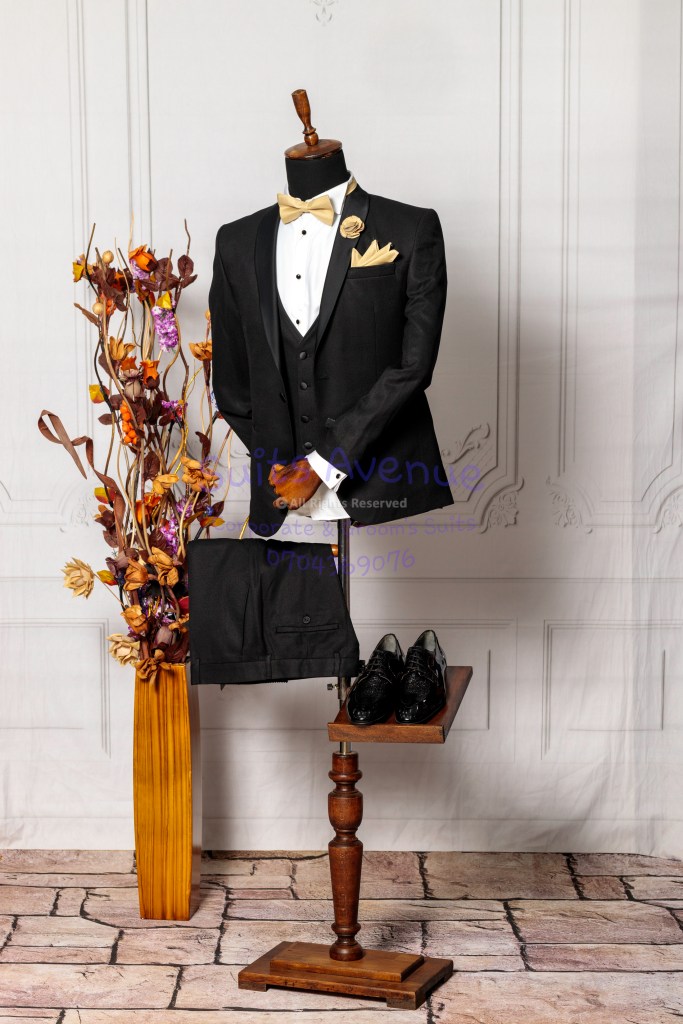 Sleek Black Wool Blend Wedding Suit.