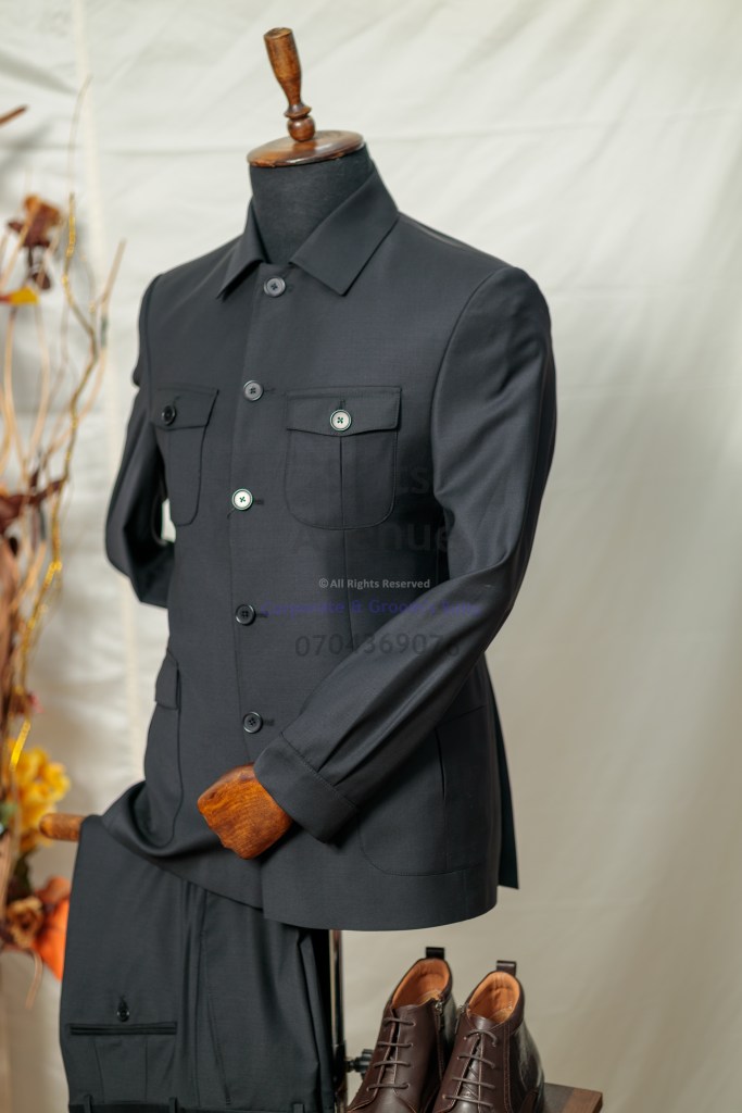 Long-sleeve Kaunda suit for a formal occasion in Kampala